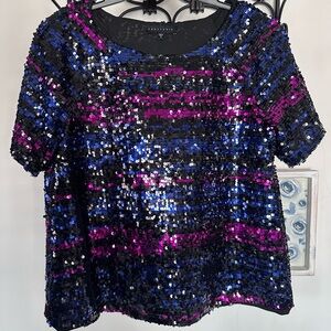 Sequin Short Sleeve Top by Sanctuary - Black, Blue, Pink/Purple